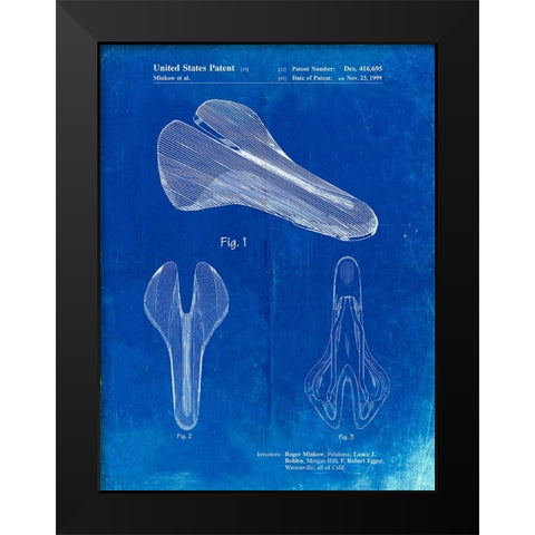 PP637-Faded Blueprint Bicycle Seat Patent Poster Black Modern Wood Framed Art Print by Borders, Cole