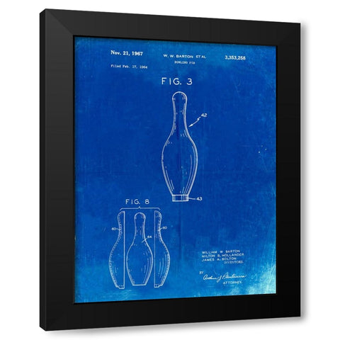 PP641-Faded Blueprint Bowling Pin 1967 Patent Poster Black Modern Wood Framed Art Print by Borders, Cole