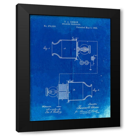 PP644-Faded Blueprint Edison Speaking Telegraph Patent Poster Black Modern Wood Framed Art Print with Double Matting by Borders, Cole