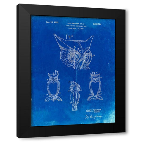 PP647-Faded Blueprint Owl Bird of Prey Patent Poster Black Modern Wood Framed Art Print with Double Matting by Borders, Cole