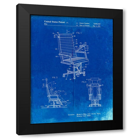 PP648-Faded Blueprint Exercising Office Chair Patent Poster Black Modern Wood Framed Art Print by Borders, Cole