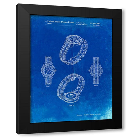 PP651-Faded Blueprint Luxury Watch Patent Poster Black Modern Wood Framed Art Print by Borders, Cole