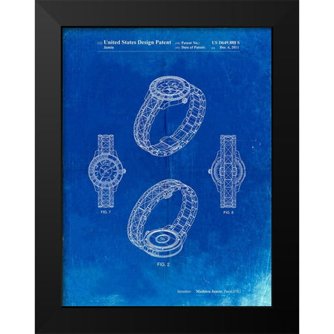 PP651-Faded Blueprint Luxury Watch Patent Poster Black Modern Wood Framed Art Print by Borders, Cole