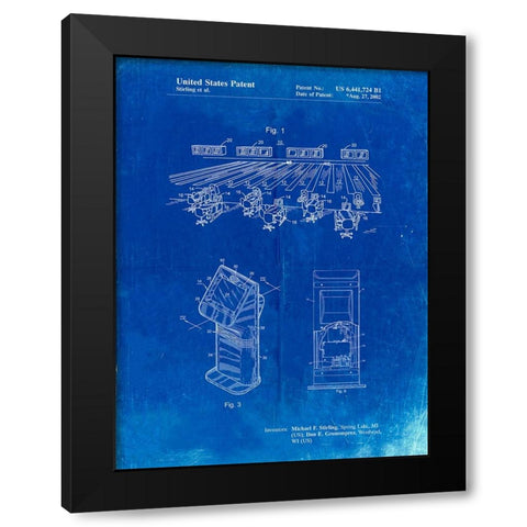 PP654-Faded Blueprint Bowling Alley Patent Poster Black Modern Wood Framed Art Print with Double Matting by Borders, Cole