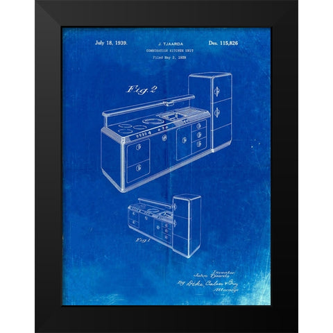 PP659-Faded Blueprint Kitchen Cabinets Poster Black Modern Wood Framed Art Print by Borders, Cole