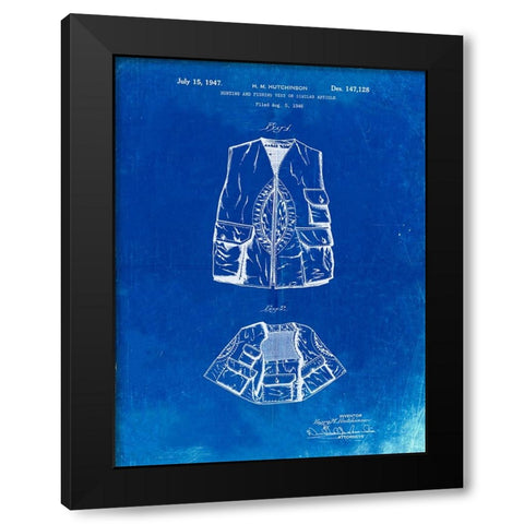 PP661-Faded Blueprint Hunting and Fishing Vest Patent Poster Black Modern Wood Framed Art Print by Borders, Cole