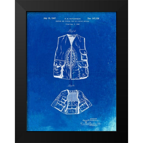PP661-Faded Blueprint Hunting and Fishing Vest Patent Poster Black Modern Wood Framed Art Print by Borders, Cole