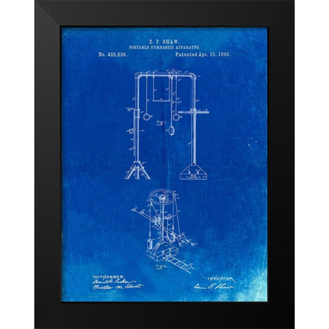 PP664-Faded Blueprint Portable Gymnastic Bars 1890 Patent Poster Black Modern Wood Framed Art Print by Borders, Cole