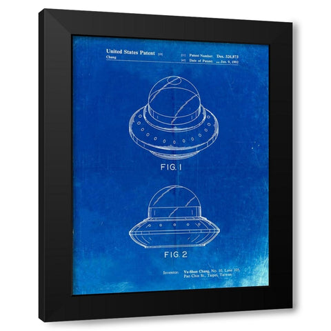 PP667-Faded Blueprint Flying Saucer Poster Black Modern Wood Framed Art Print with Double Matting by Borders, Cole
