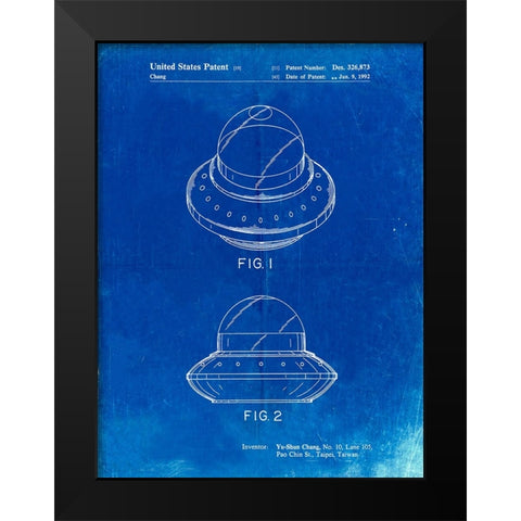 PP667-Faded Blueprint Flying Saucer Poster Black Modern Wood Framed Art Print by Borders, Cole