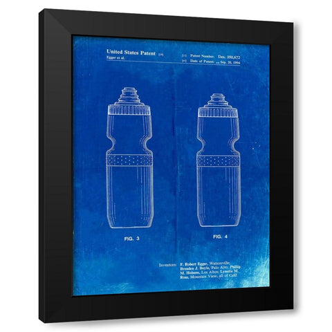 PP669-Faded Blueprint Cycling Water Bottle Patent Poster Black Modern Wood Framed Art Print with Double Matting by Borders, Cole