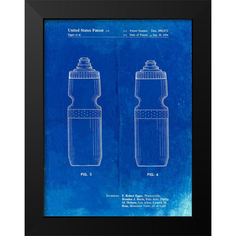 PP669-Faded Blueprint Cycling Water Bottle Patent Poster Black Modern Wood Framed Art Print by Borders, Cole