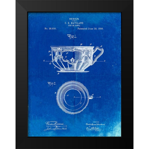 PP670-Faded Blueprint Gyrocompass Patent Poster Black Modern Wood Framed Art Print by Borders, Cole