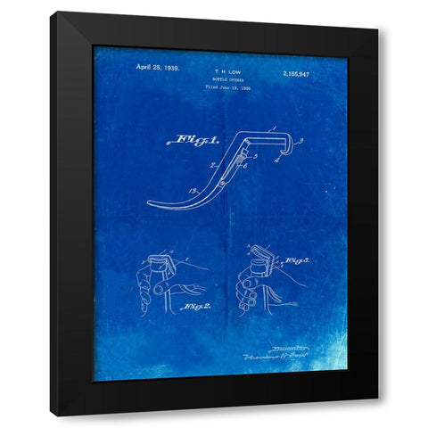 PP672-Faded Blueprint Bottle Opener Patent Poster Black Modern Wood Framed Art Print with Double Matting by Borders, Cole