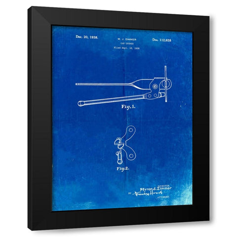 PP677-Faded Blueprint Can Opener Patent Poster Black Modern Wood Framed Art Print by Borders, Cole