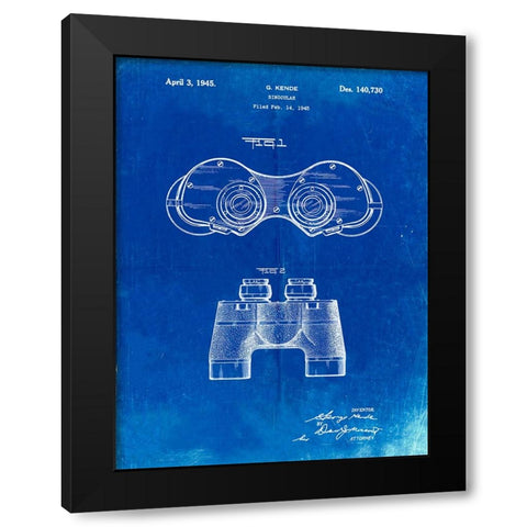 PP684-Faded Blueprint Binoculars Patent Poster Black Modern Wood Framed Art Print by Borders, Cole