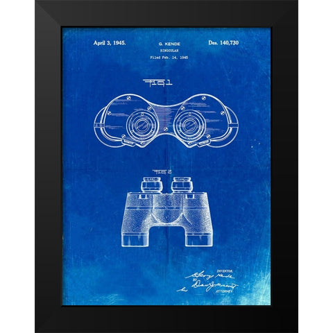 PP684-Faded Blueprint Binoculars Patent Poster Black Modern Wood Framed Art Print by Borders, Cole