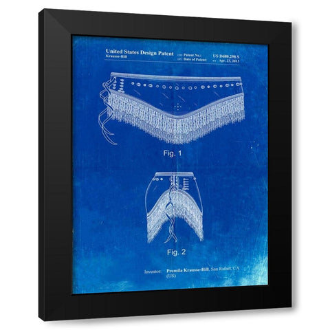PP685-Faded Blueprint Belly Dancing Belt Poster Black Modern Wood Framed Art Print by Borders, Cole