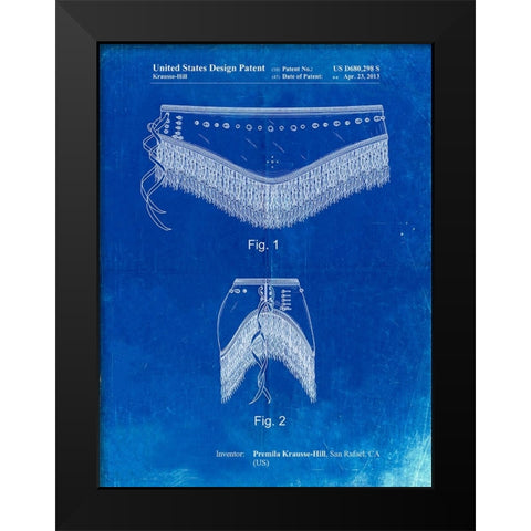 PP685-Faded Blueprint Belly Dancing Belt Poster Black Modern Wood Framed Art Print by Borders, Cole