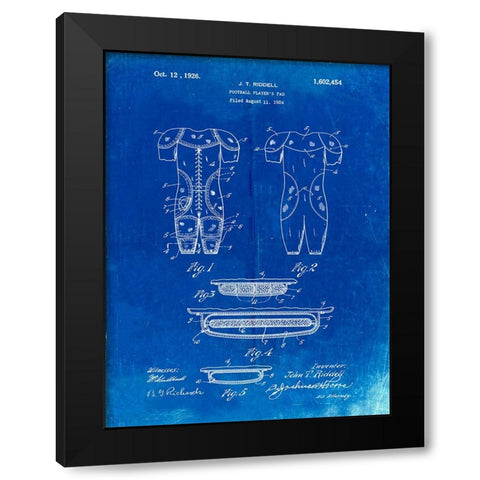 PP690-Faded Blueprint Ridell Football Pads 1926 Patent Poster Black Modern Wood Framed Art Print by Borders, Cole