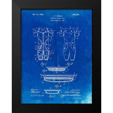 PP690-Faded Blueprint Ridell Football Pads 1926 Patent Poster Black Modern Wood Framed Art Print by Borders, Cole