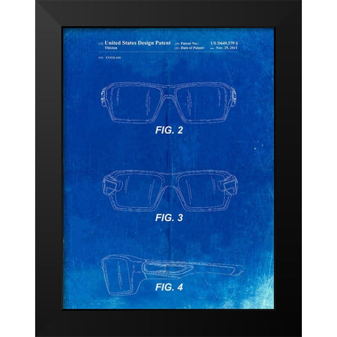PP695-Faded Blueprint Oakley Crankcase Sunglasses Patent Poster Black Modern Wood Framed Art Print by Borders, Cole