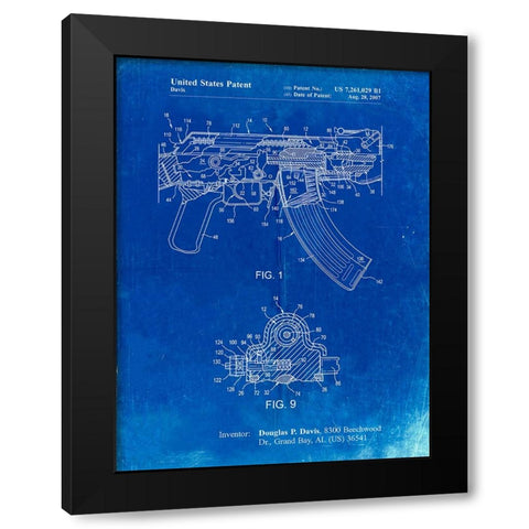 PP701-Faded Blueprint Ak-47 Bolt Locking Patent Print Black Modern Wood Framed Art Print by Borders, Cole