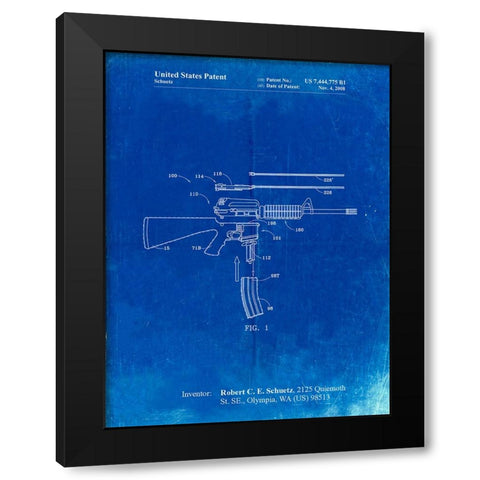 PP704-Faded Blueprint AR 15 Patent Poster Black Modern Wood Framed Art Print with Double Matting by Borders, Cole