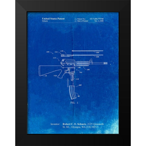 PP704-Faded Blueprint AR 15 Patent Poster Black Modern Wood Framed Art Print by Borders, Cole
