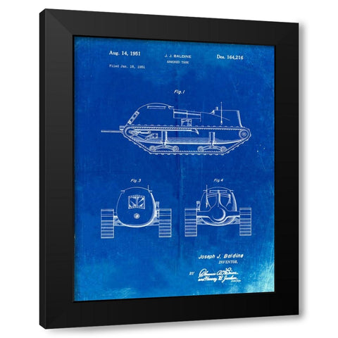 PP705-Faded Blueprint Armored Tank Patent Poster Black Modern Wood Framed Art Print with Double Matting by Borders, Cole