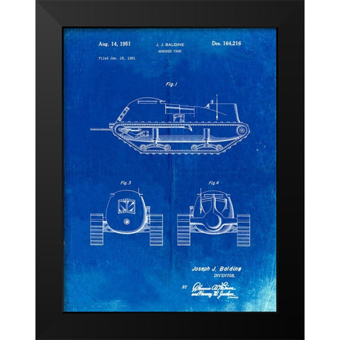 PP705-Faded Blueprint Armored Tank Patent Poster Black Modern Wood Framed Art Print by Borders, Cole