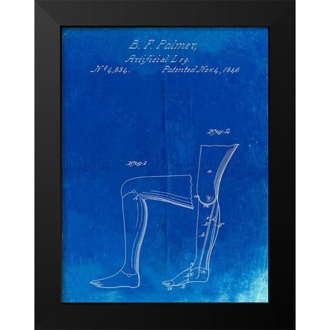 PP706-Faded Blueprint Artificial leg patent 1846 Wall Art Poster Black Modern Wood Framed Art Print by Borders, Cole