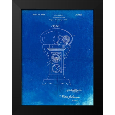 PP713-Faded Blueprint Astronomical Clock Patent Poster Black Modern Wood Framed Art Print by Borders, Cole
