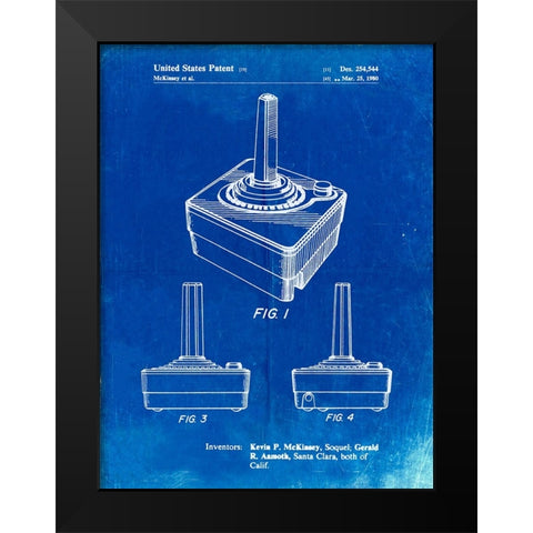 PP714-Faded Blueprint Atari Controller Patent Poster Black Modern Wood Framed Art Print by Borders, Cole