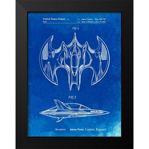 PP719-Faded Blueprint Batman Batwing Poster Black Modern Wood Framed Art Print by Borders, Cole