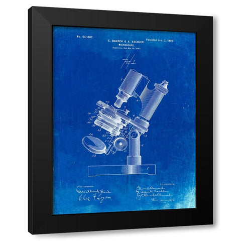 PP721-Faded Blueprint Bausch and Lomb Microscope Patent Poster Black Modern Wood Framed Art Print with Double Matting by Borders, Cole