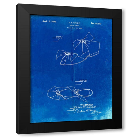 PP722-Faded Blueprint Beach Sandal 1934 Patent Poster Black Modern Wood Framed Art Print by Borders, Cole