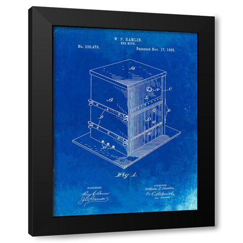 PP724-Faded Blueprint Bee Hive Exterior Patent Poster Black Modern Wood Framed Art Print with Double Matting by Borders, Cole