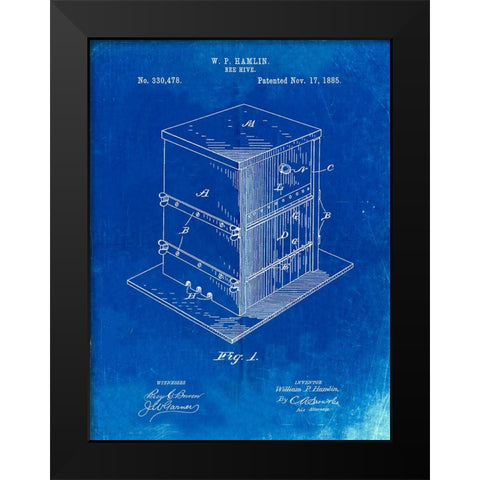PP724-Faded Blueprint Bee Hive Exterior Patent Poster Black Modern Wood Framed Art Print by Borders, Cole