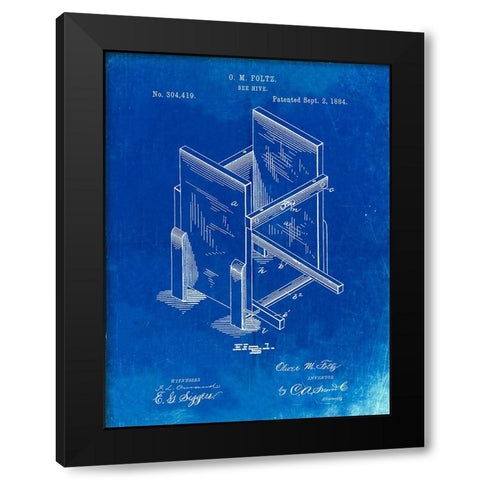 PP725-Faded Blueprint Bee Hive Frames Patent Poster Black Modern Wood Framed Art Print with Double Matting by Borders, Cole