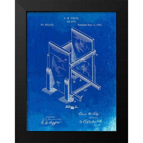 PP725-Faded Blueprint Bee Hive Frames Patent Poster Black Modern Wood Framed Art Print by Borders, Cole