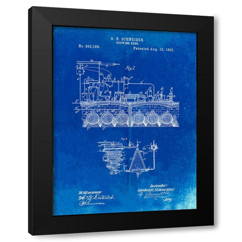 PP728-Faded Blueprint Beer Brewing Science 1893 Patent Poster Black Modern Wood Framed Art Print by Borders, Cole