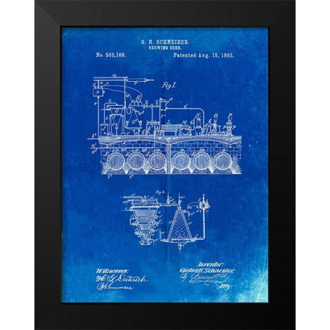 PP728-Faded Blueprint Beer Brewing Science 1893 Patent Poster Black Modern Wood Framed Art Print by Borders, Cole