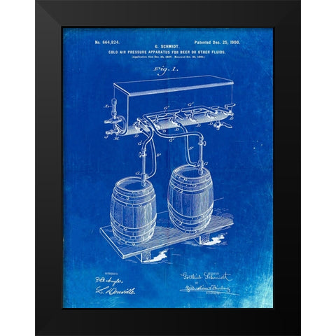 PP729-Faded Blueprint Beer Keg Cold Air Pressure Tap Poster Black Modern Wood Framed Art Print by Borders, Cole