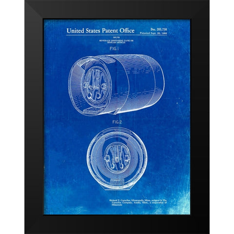 PP730-Faded Blueprint Beer Keg Patent Poster Black Modern Wood Framed Art Print by Borders, Cole