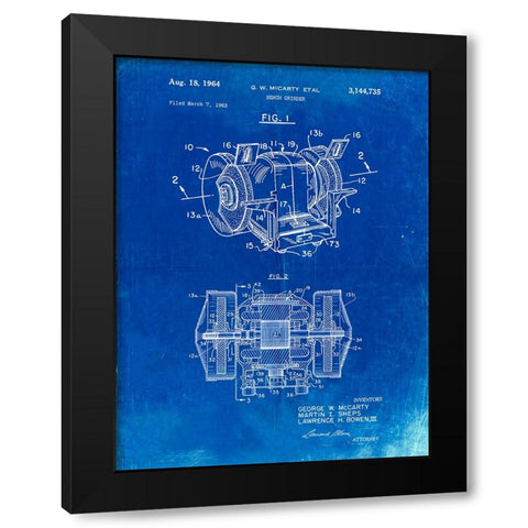 PP733-Faded Blueprint Bench Grinder Patent Poster Black Modern Wood Framed Art Print by Borders, Cole
