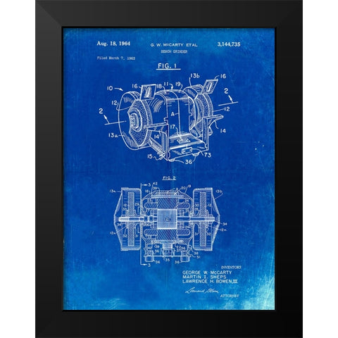 PP733-Faded Blueprint Bench Grinder Patent Poster Black Modern Wood Framed Art Print by Borders, Cole