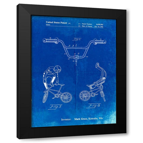 PP734-Faded Blueprint Bicycle Handlebar Art Black Modern Wood Framed Art Print with Double Matting by Borders, Cole