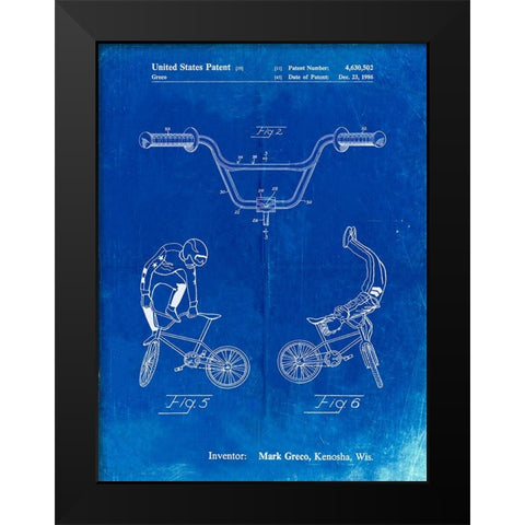 PP734-Faded Blueprint Bicycle Handlebar Art Black Modern Wood Framed Art Print by Borders, Cole