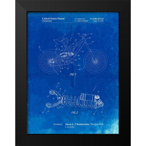 PP735-Faded Blueprint Bicycle Shock Art Black Modern Wood Framed Art Print by Borders, Cole